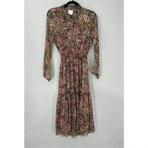 $395 Misa Los Angeles Midi Dress Womens XS Semi Sheer Flowy Romantic Cottagecore